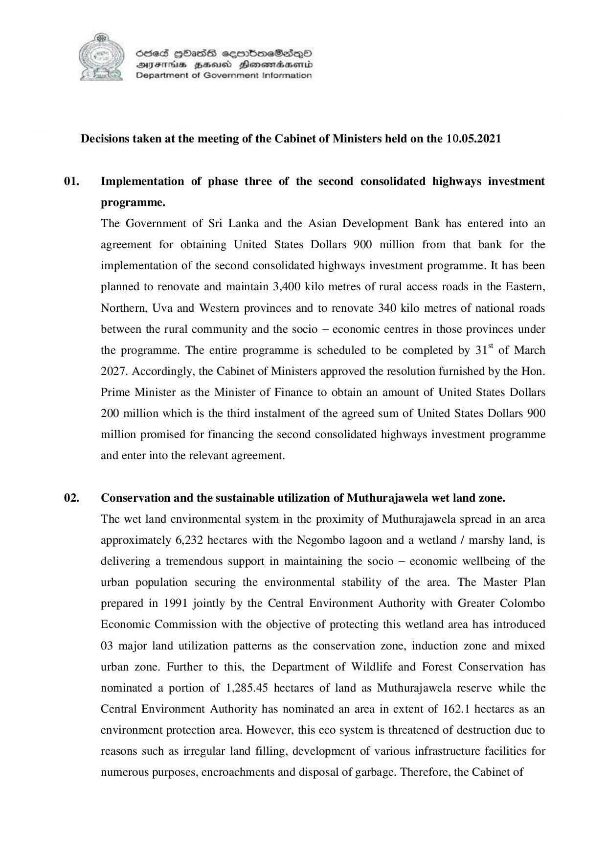 Cabinet Decisions on 10.05.2021 English page 001